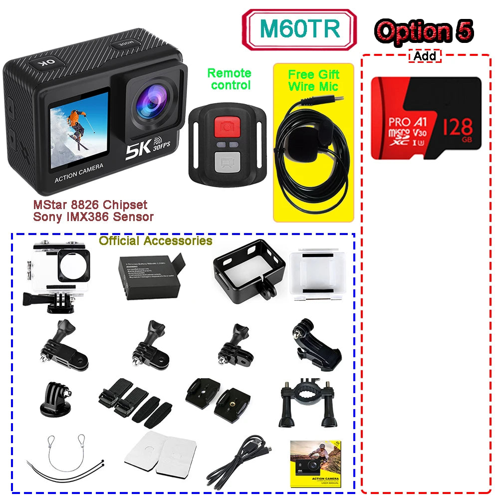 Sony IMX576 5K 4K 60FPS Waterproof 48MP Wi-Fi Action Camera for Adventure