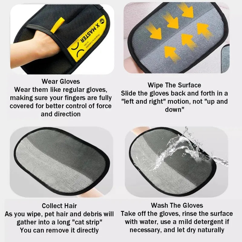 Pet Hair Removal Glove | Two-Way Electrostatic Brush for Cats, Dogs, Furniture & Clothes