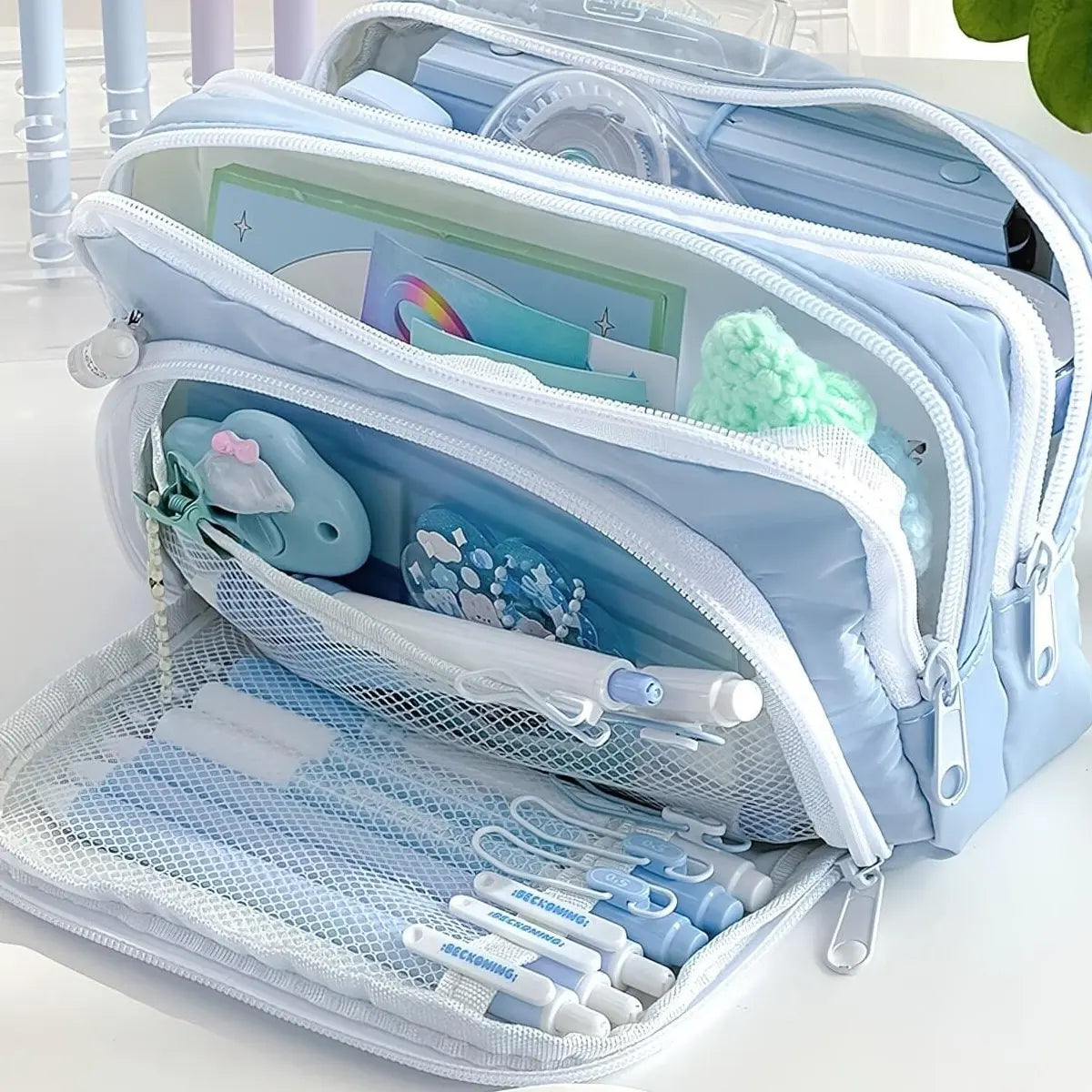 Cute Multi-Layer Pencil Case Pouch - Large Capacity Stationery Bag