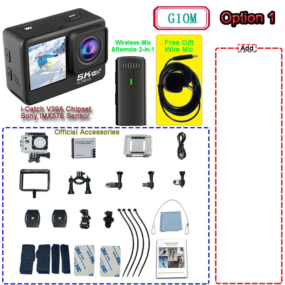 Sony IMX576 5K 4K 60FPS Waterproof 48MP Wi-Fi Action Camera for Adventure