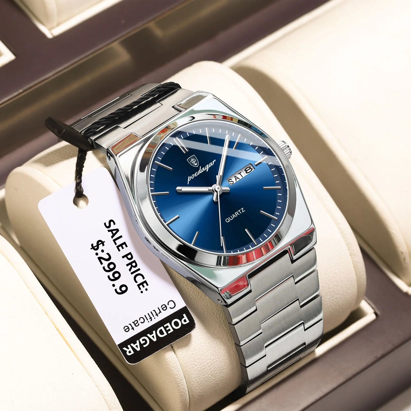 POEDAGAR Luxury Men's Quartz Watch - Waterproof, Luminous, Date & Week