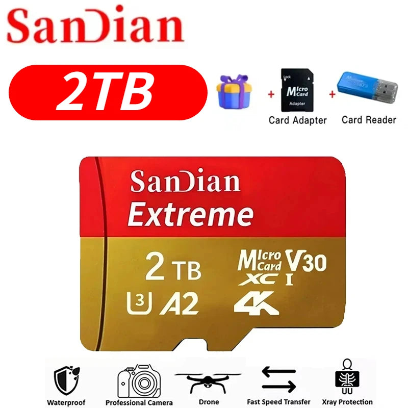 Original Micro TF Card V30 Class10 - 128GB, 256GB, 512GB Flash Memory for Surveillance, PC & Mac