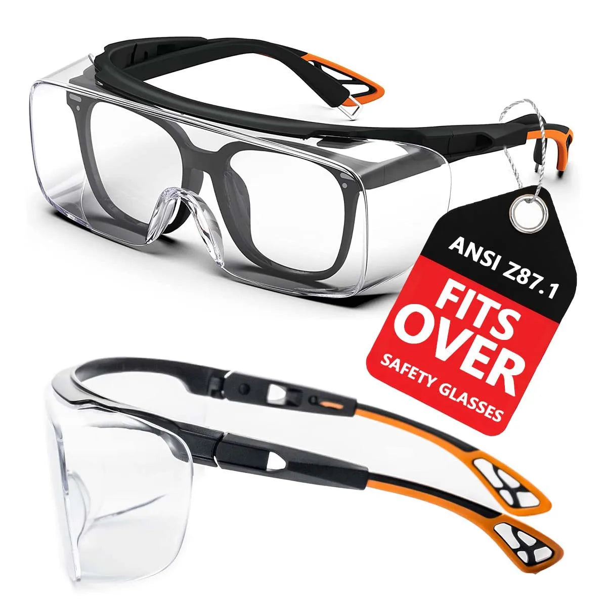 Vabena HM6 Adjustable Safety Glasses Over Glasses - ANSI Z87.1 Anti-Fog & Scratch Resistant