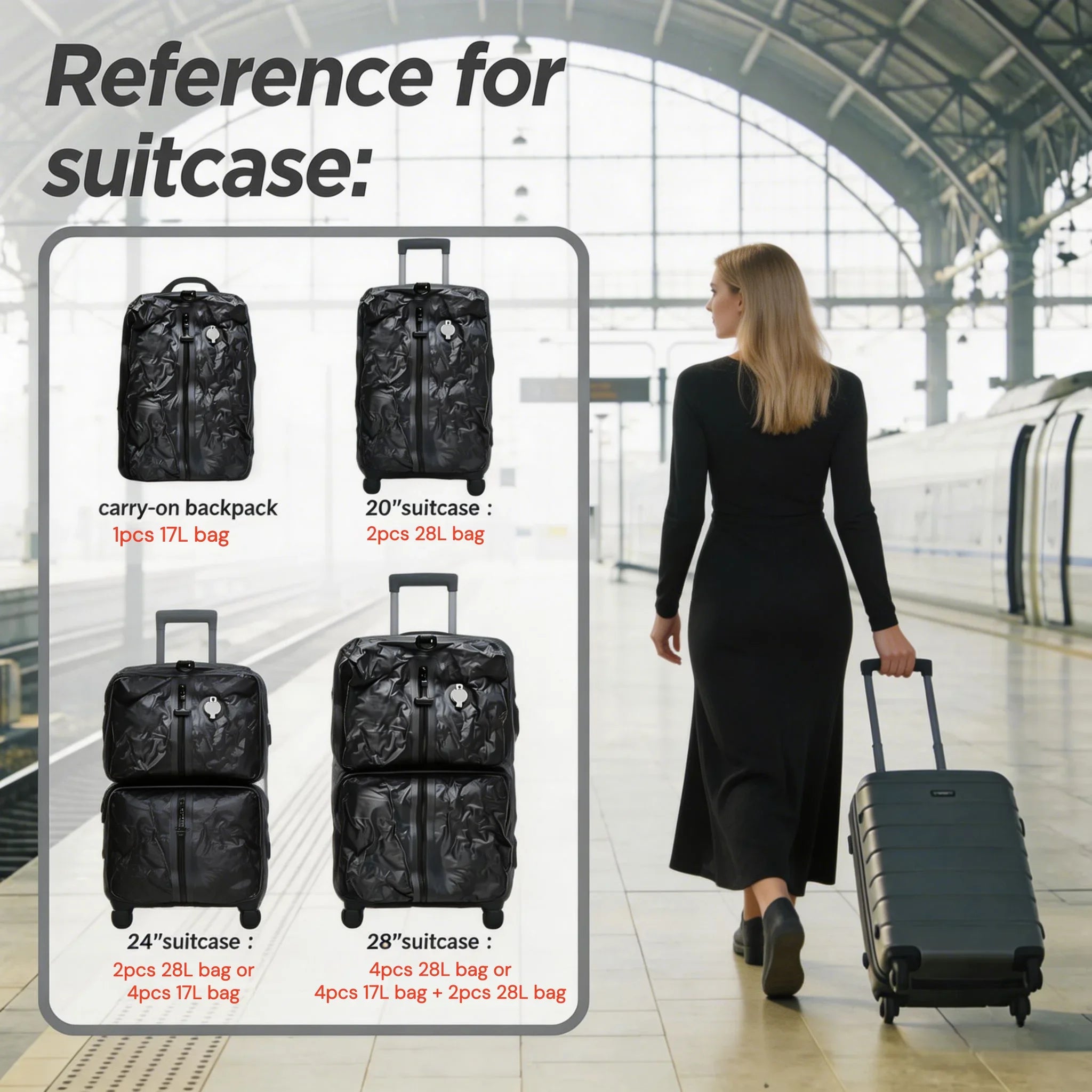 Vabena IP67 Waterproof Travel Vacuum Storage Bags - Compression Packing Cubes 17L/34L