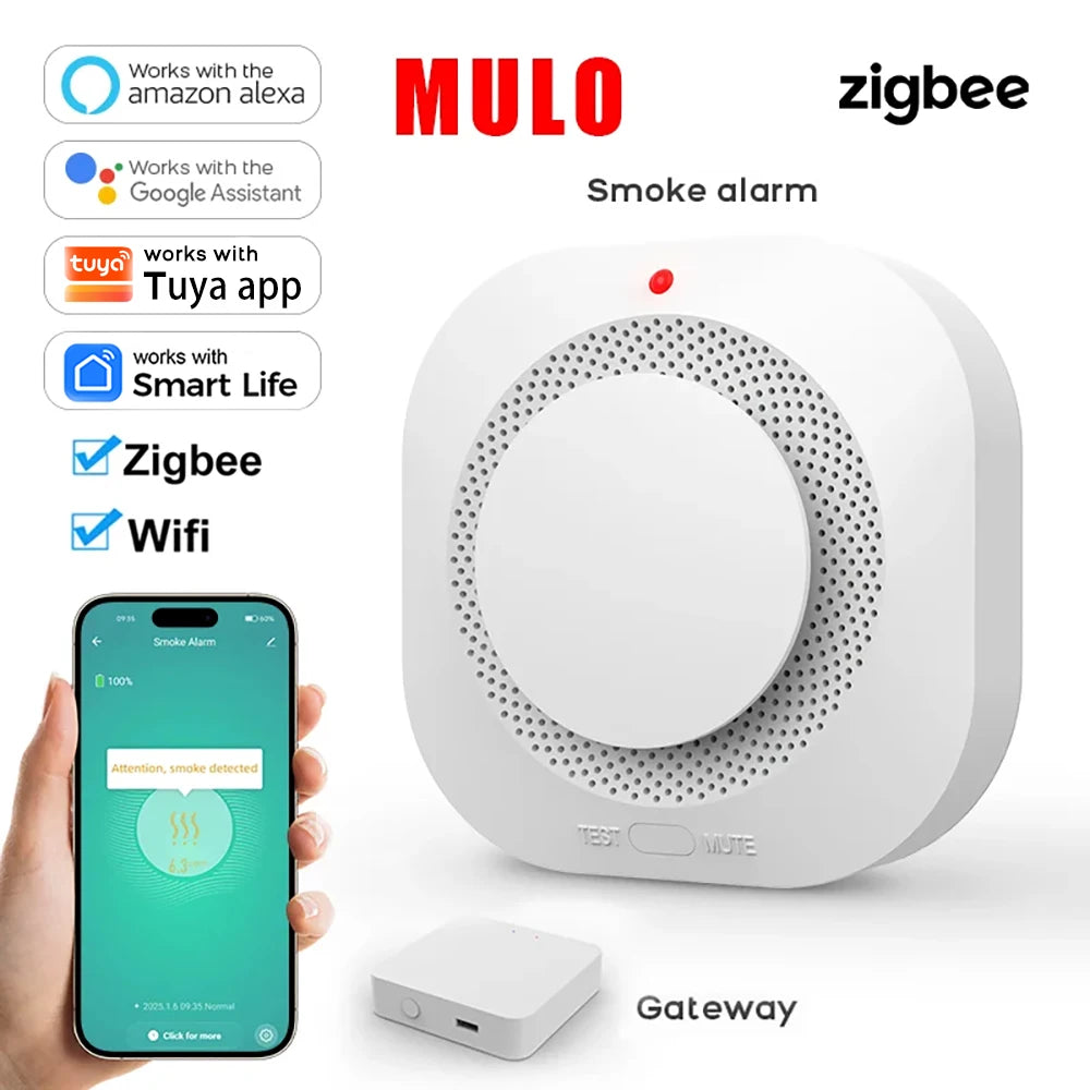 ZigBee WiFi Smart Smoke Detector Alarm for Tuya Smart Life Home Security