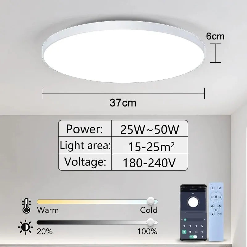 Modern Smart Dimmable LED Ceiling Light with App & Remote Control