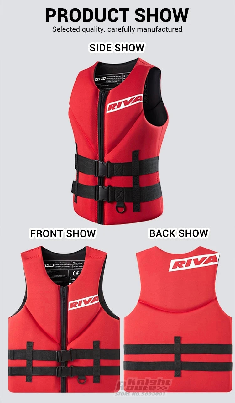Adult Life Vest for Water Sports, Kayak, Wakeboard & Rescue - High Visibility Safety Jacket