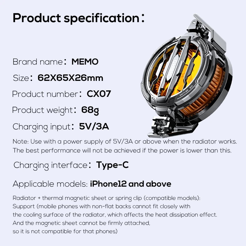 MEMO CX08 Pro Fast Cooling Magnetic/Clip Phone Cooler Radiator
