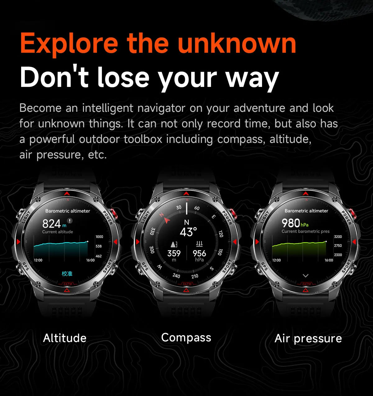 Vabena 2025 GPS Map Smartwatch | Navigation & Fitness for Men & Women
