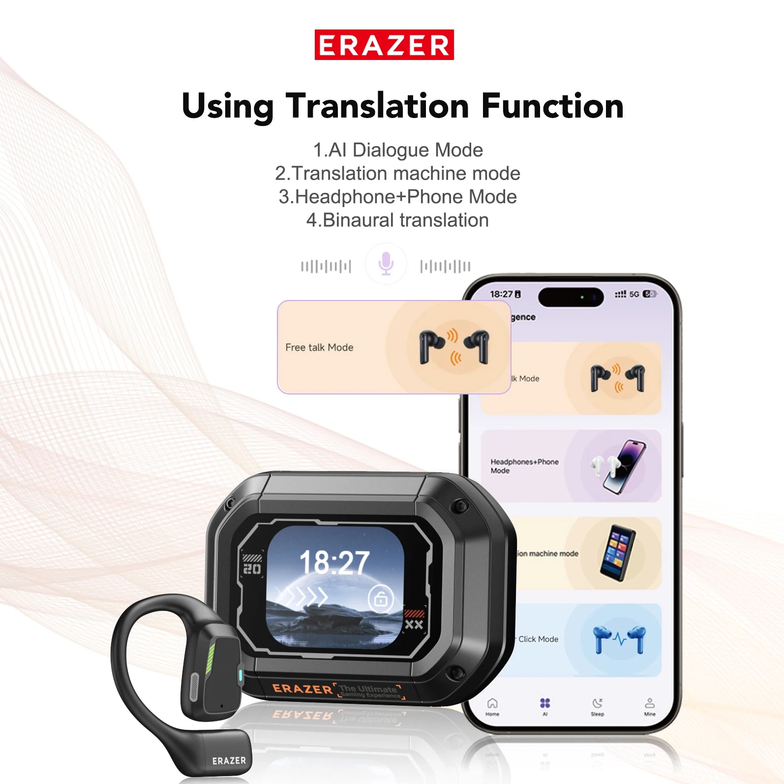 Erazer XP6 AI Translator Wireless Earbuds - Gaming Headset with App Equalizer