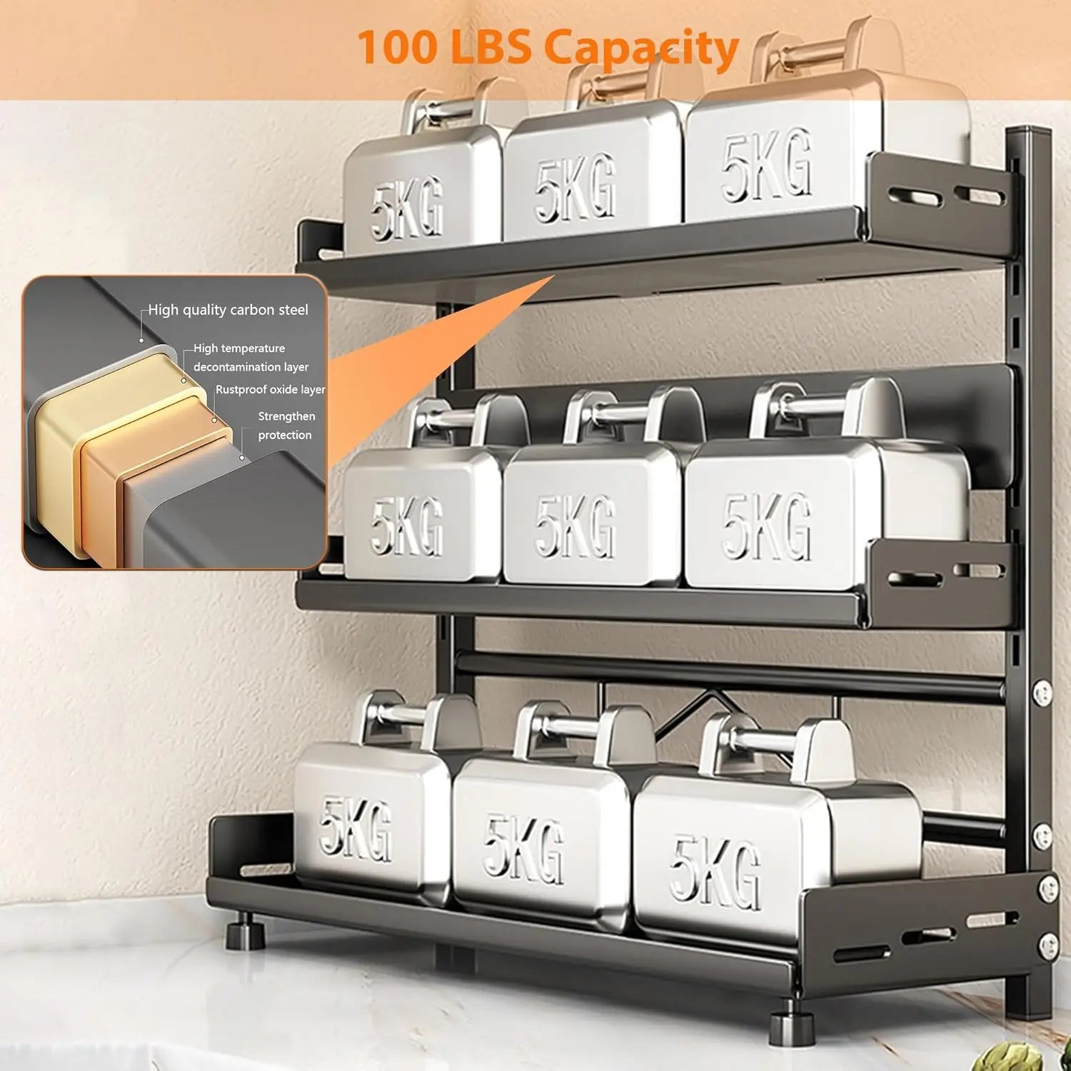 3 Tier Adjustable Spice Rack - Countertop & Cabinet Kitchen Organizer