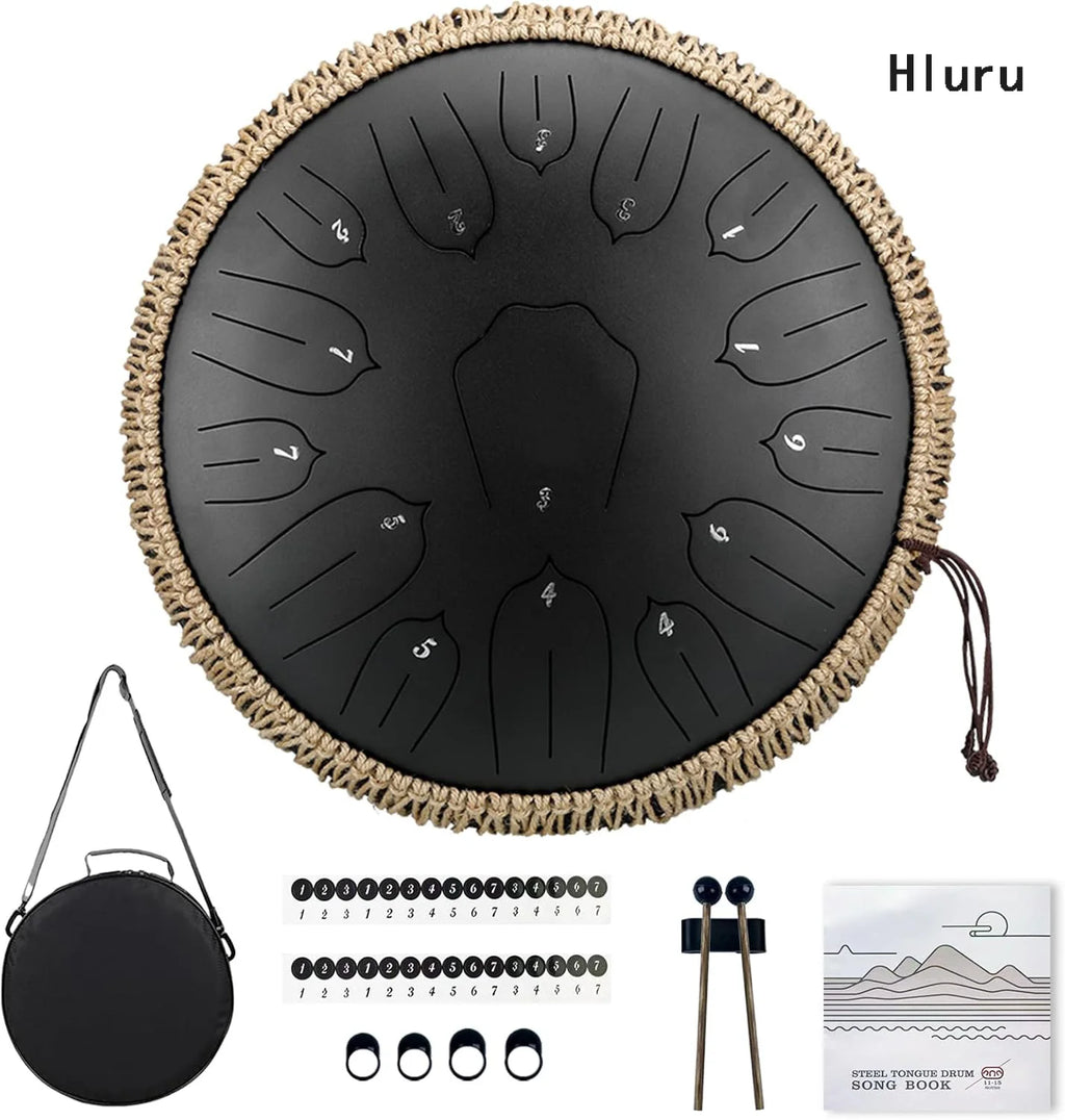 Hluru 13-inch Steel Tongue Drum - 15 Notes D Tone Glucophone Ethereal Percussion