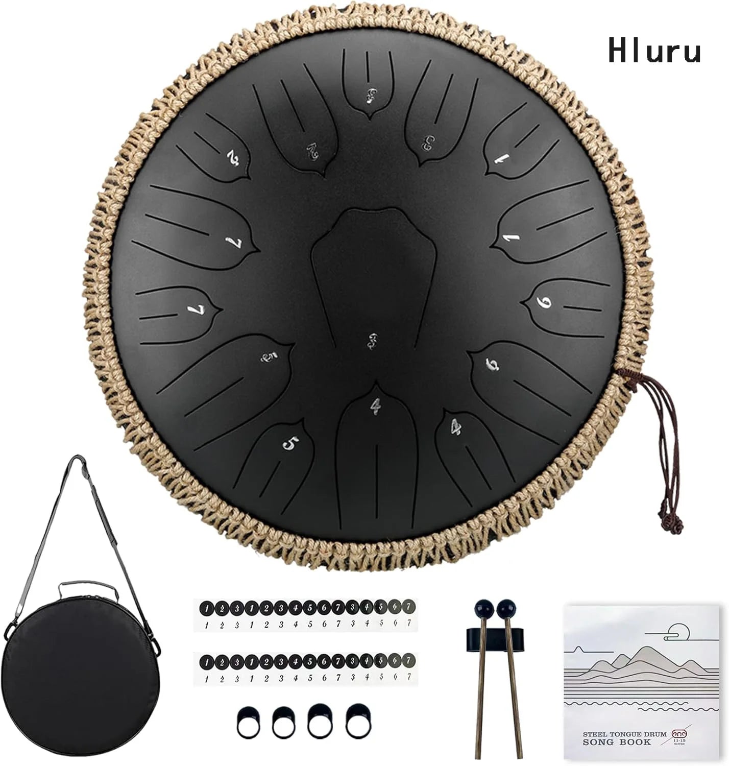 Hluru 13-inch Steel Tongue Drum - 15 Notes D Tone Glucophone Ethereal Percussion