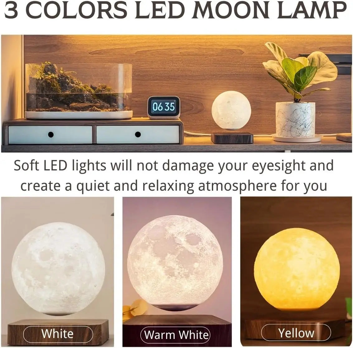 Levitating Moon Lamp - Magnetic Floating Luna Night Light with 3 Color Modes