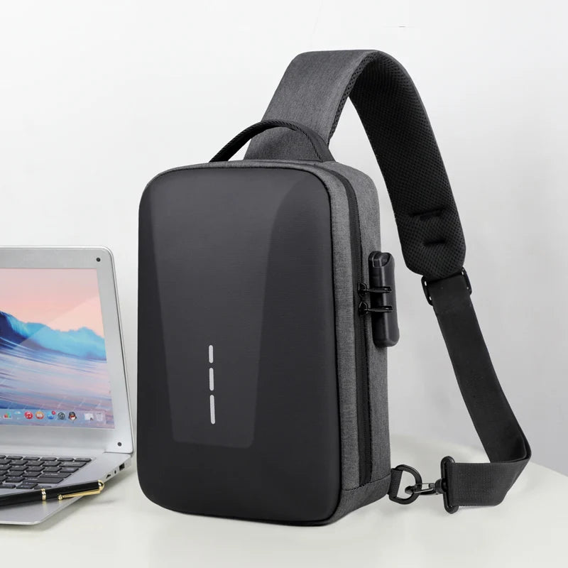 Men's Anti-theft Crossbody Bag with USB Charging Port & Combination Lock for Business & Travel