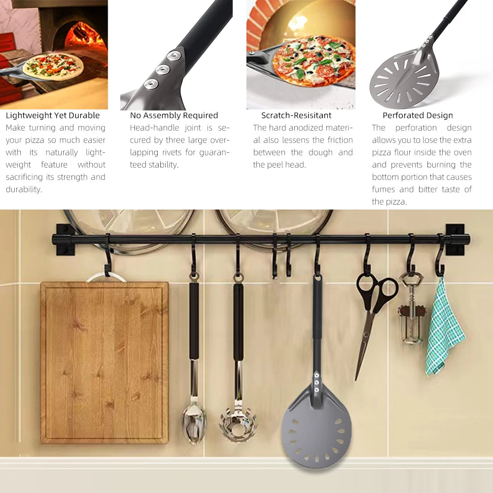 6-14 Inch Hard Anodized Aluminum Pizza Peel – Durable Oven Spatula & Bread Paddle