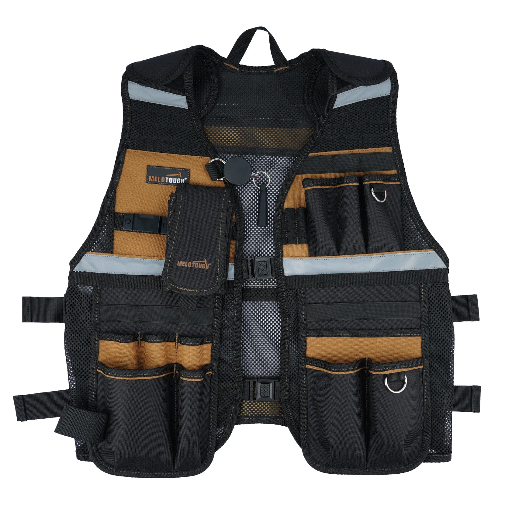 MELOTOUGH Reflective Safety Tool Vest with Removable Phone Holder - High Visibility Workwear