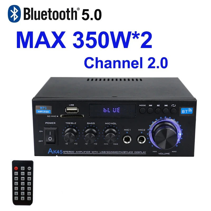 Vabena AK45 HiFi Digital Bluetooth Amplifier | 2.0 Channel Stereo Audio AMP 350W*2 for Home & Car