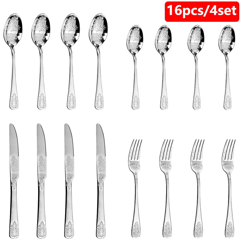 Luxury Vintage Gold Silverware Set | 16/24 Piece Dining Collection