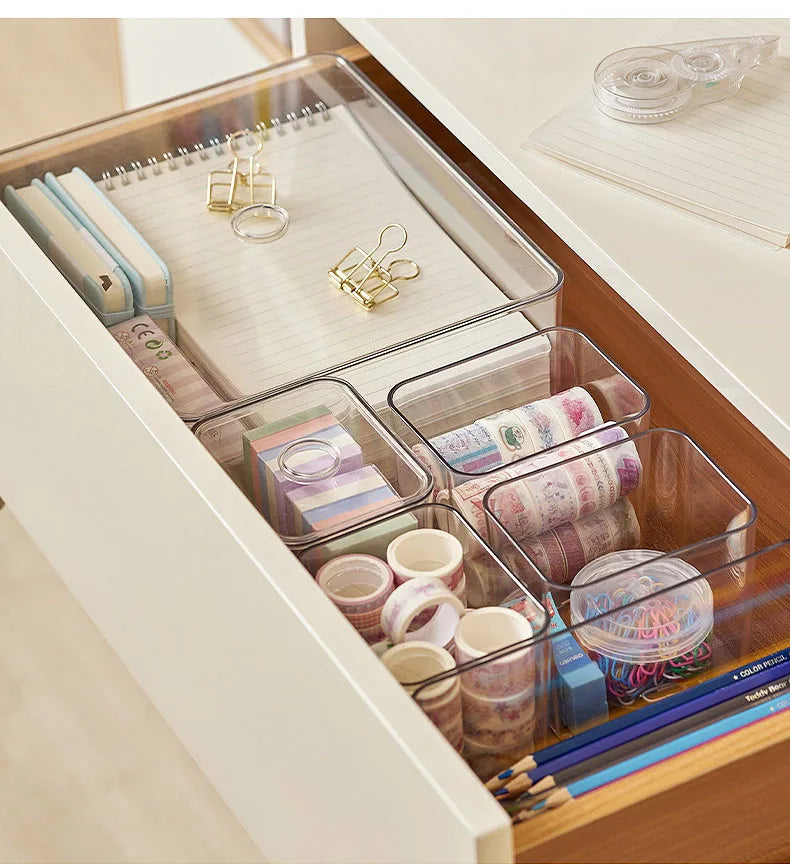 Clear Acrylic Drawer Organizer Sets - Transparent Storage Bins for Stationery & Makeup