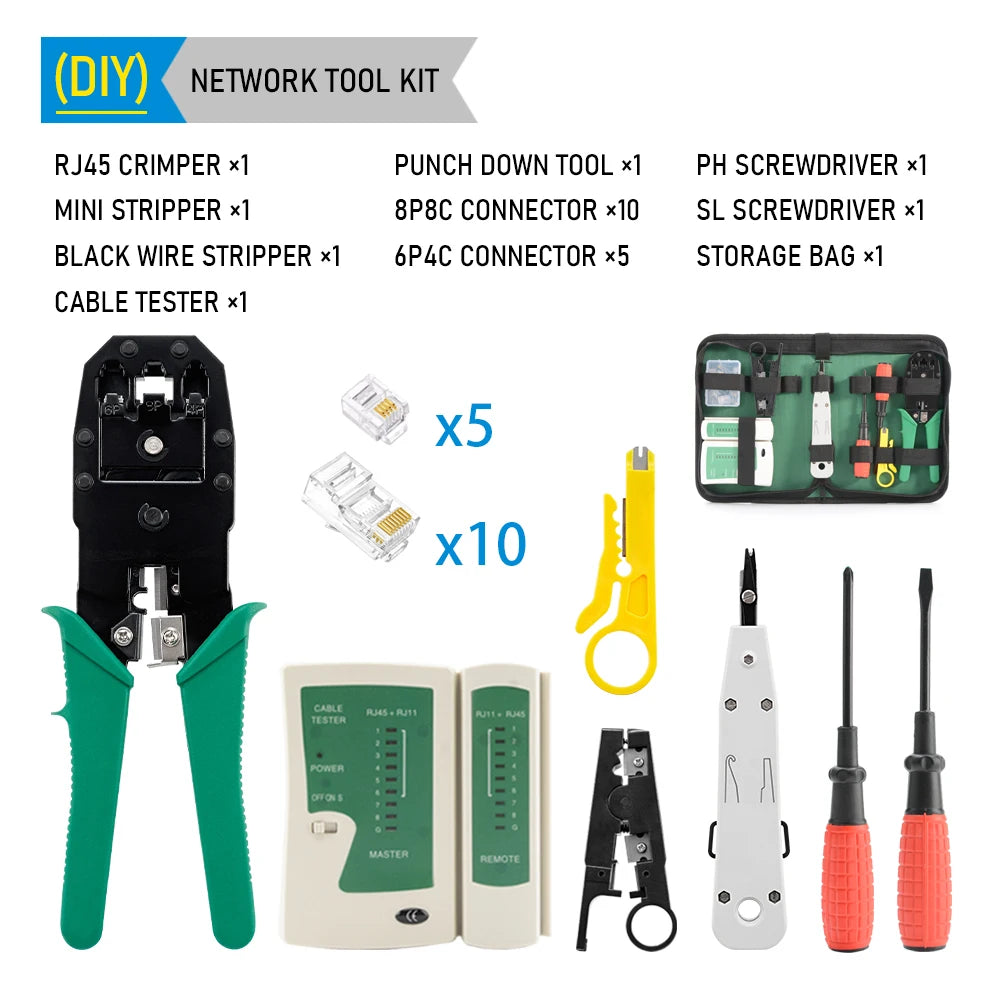 RJ45 RJ11 Network Cable Crimper LAN Tester 12-in-1 Kit