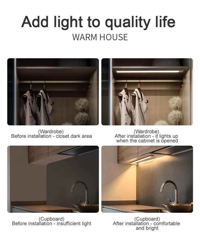 USB-C Rechargeable Motion Sensor LED Cabinet Light - Kitchen & Wardrobe