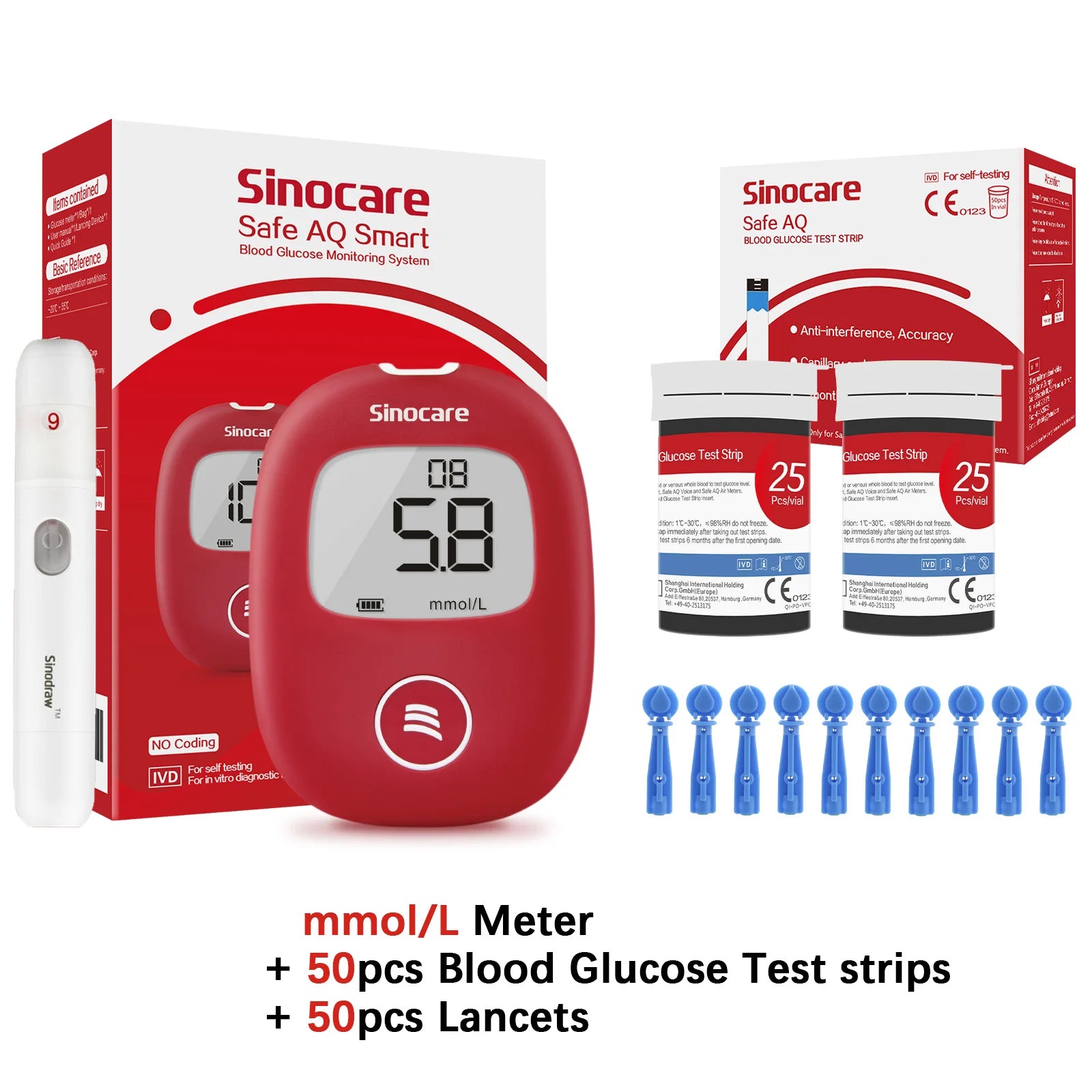 Safe AQ Blood Glucose Meter Kit – Fast Diabetes Blood Sugar Monitor
