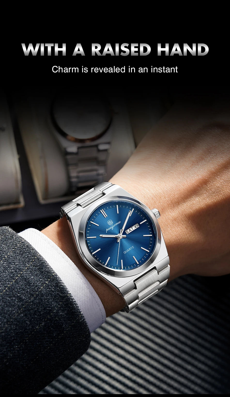 PAAZOMU Men's Chronograph Watch - Waterproof Stainless Steel Luminous Quartz