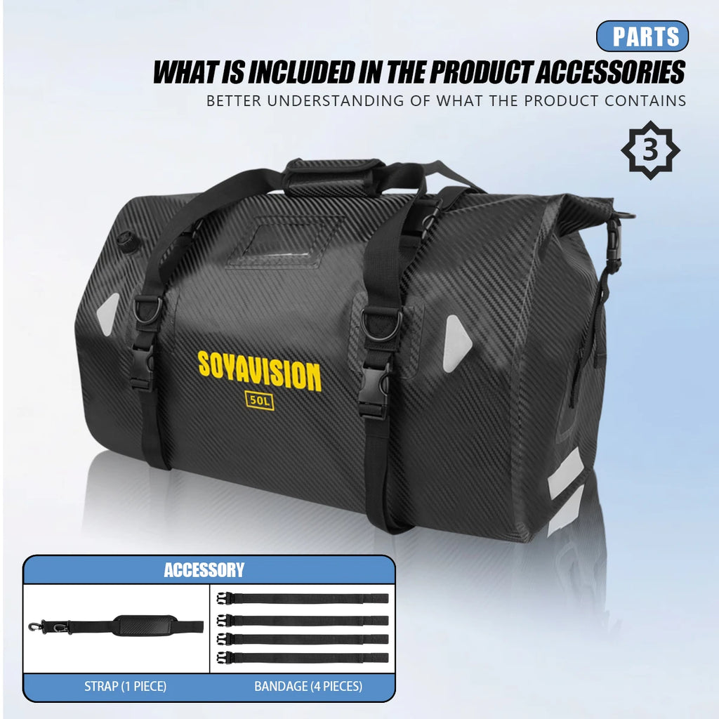 Waterproof Motorcycle Tail Bag | Dry Roll Luggage | 20L, 40L, 66L