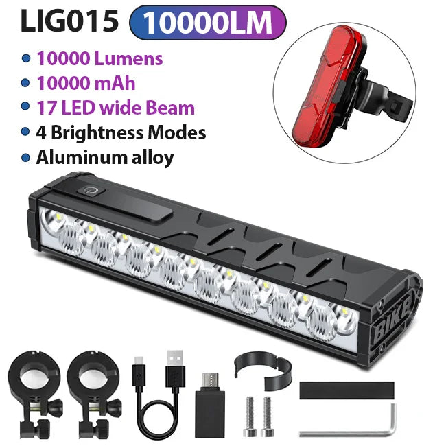 NEWBOLER 10000 Lumen Bike Light - USB Rechargeable MTB Road Lamp