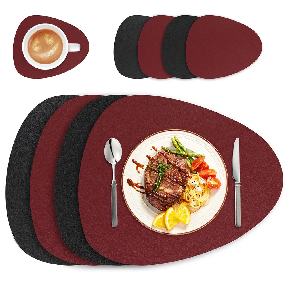 Modern Irregular PU Leather Placemats - Waterproof & Reversible Dining Table Mats