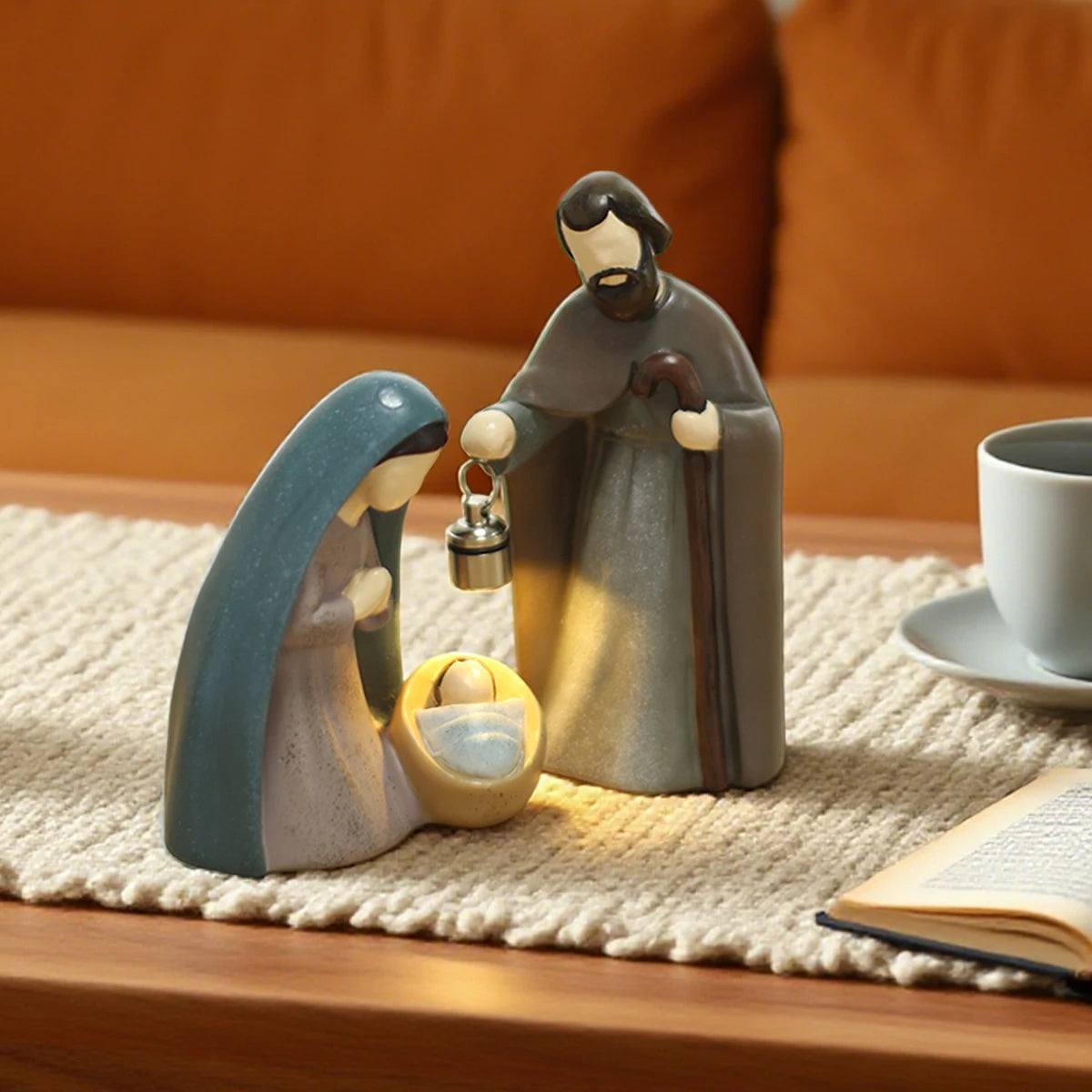 Luminous Christmas Nativity Scene Ornament - 2-Piece Resin Set