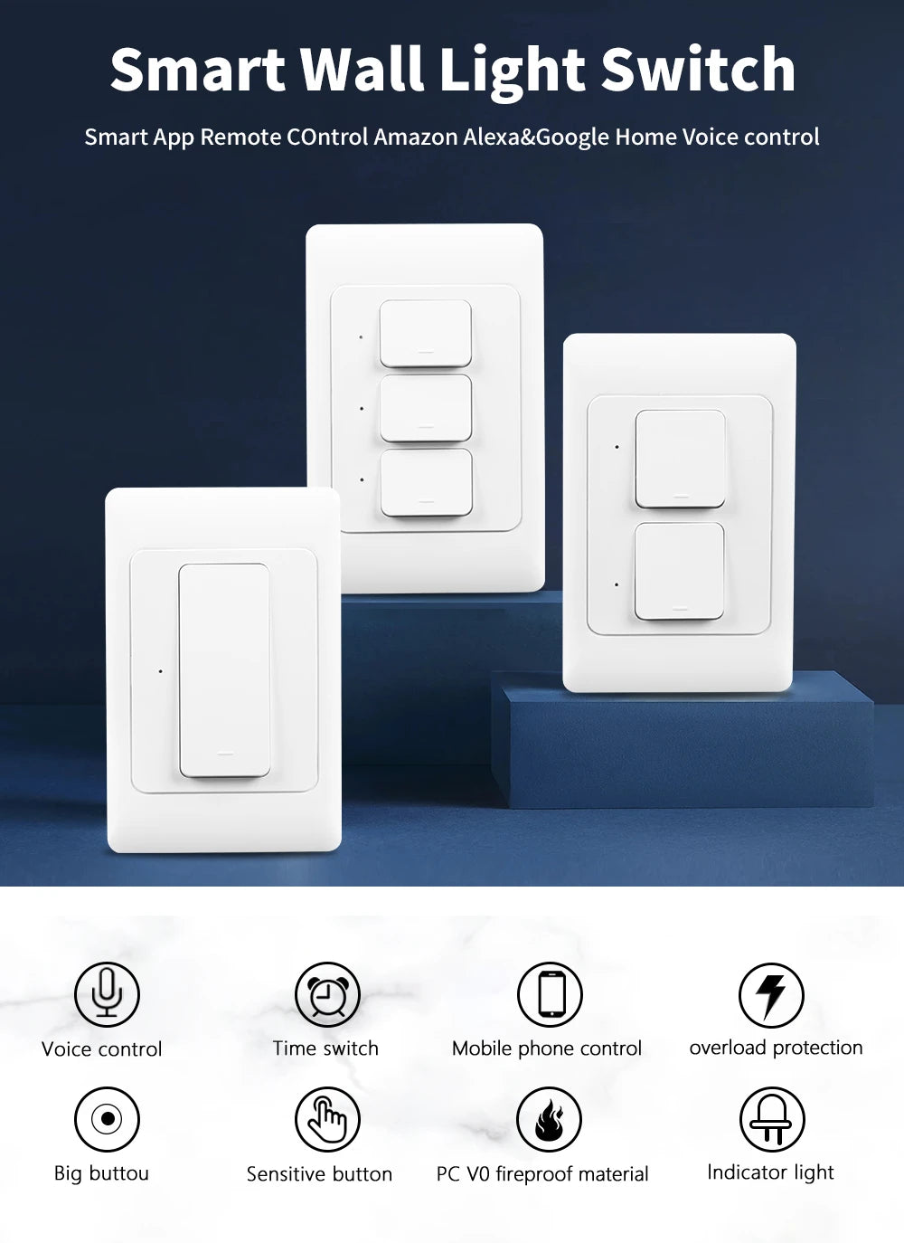 Manhot Tuya Smart Light Switch | Physical Push-Button Smart Home Control