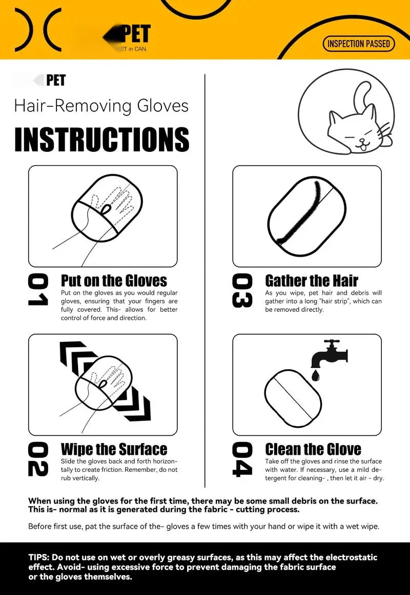 Pet Hair Removal Glove | Two-Way Electrostatic Brush for Cats, Dogs, Furniture & Clothes