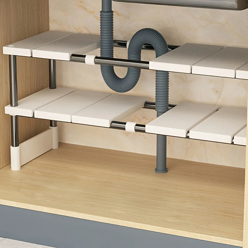 Adjustable Under Sink Storage Rack | Expandable Kitchen & Bathroom Organizer
