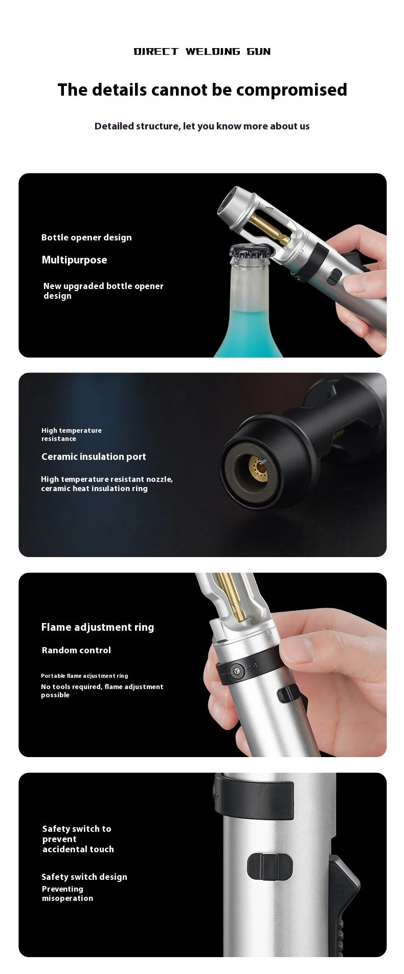 Powerful Metal Gas Lighter - Windproof Torch for Kitchen, BBQ & Cigars