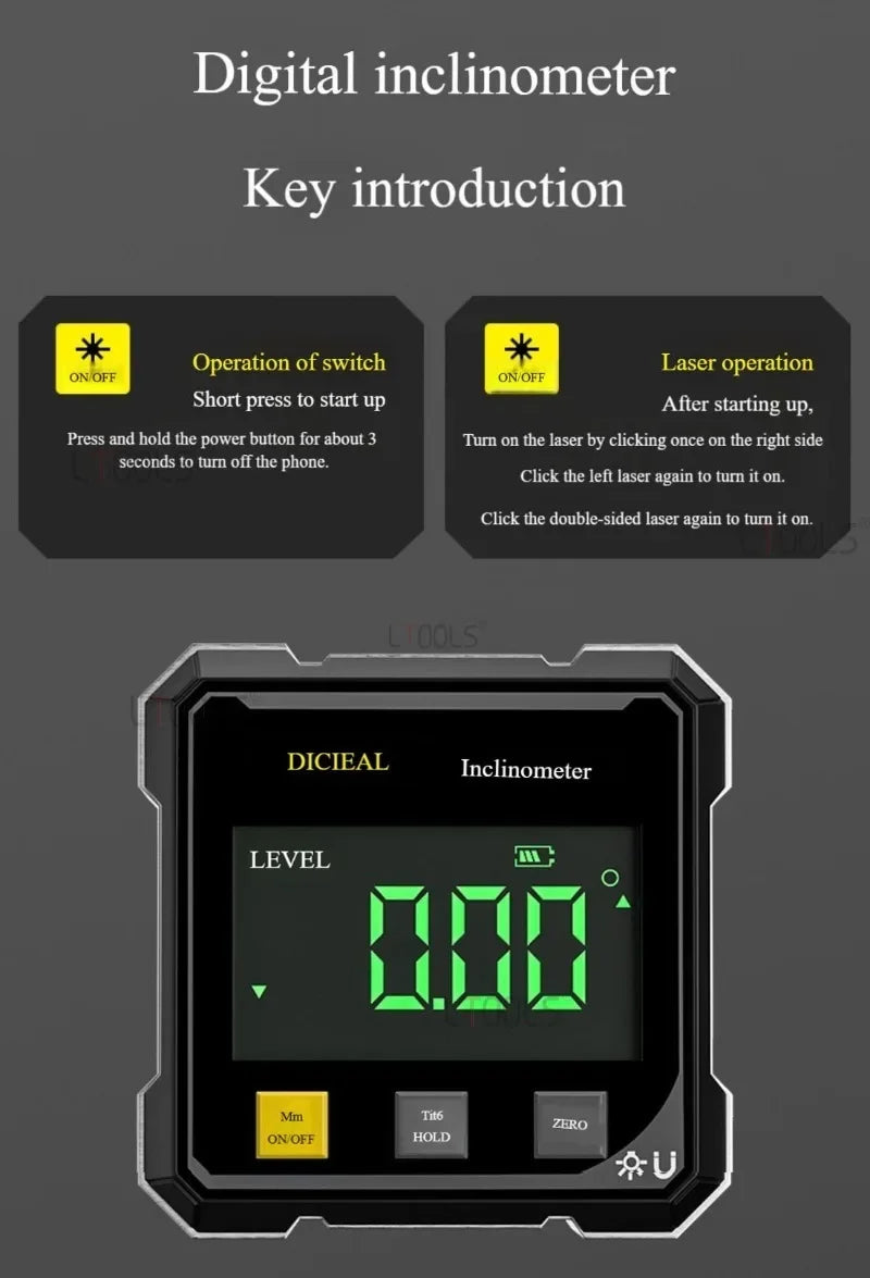 Professional Digital Level Protractor Inclinometer | 360° Magnetic Laser Angle Gauge