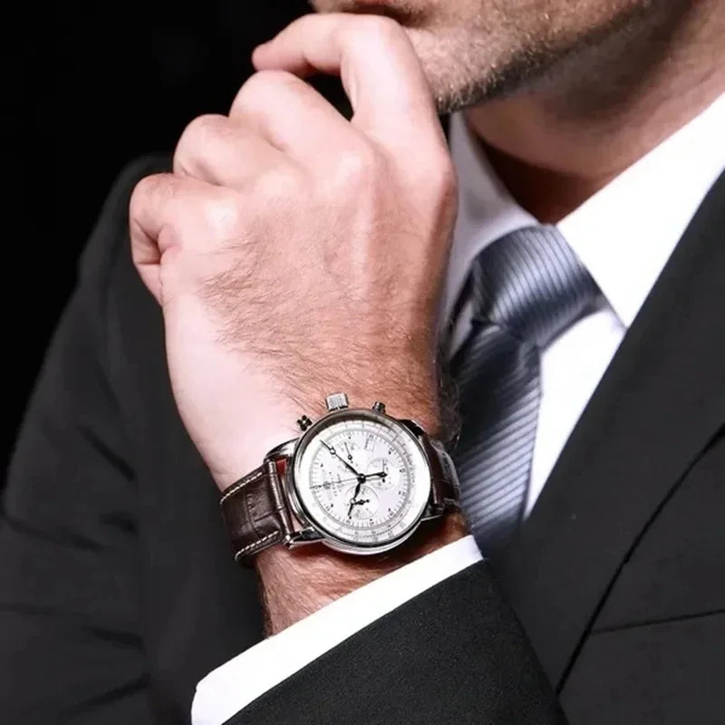 Zeppelin Airship Automatic Date Watch - Men's Luxury Leather Waterproof