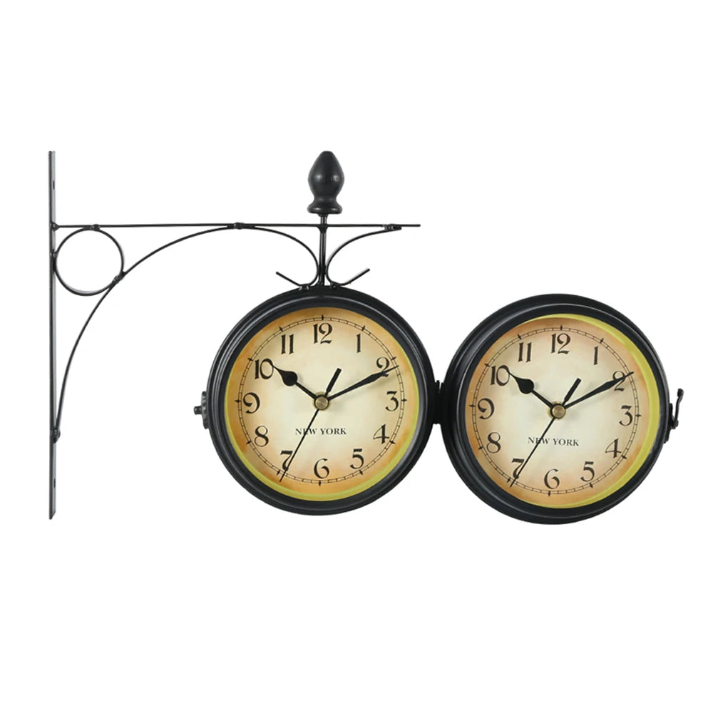 Retro Double-Sided Wall Clock - Silent Antique Station Clock for Home & Office
