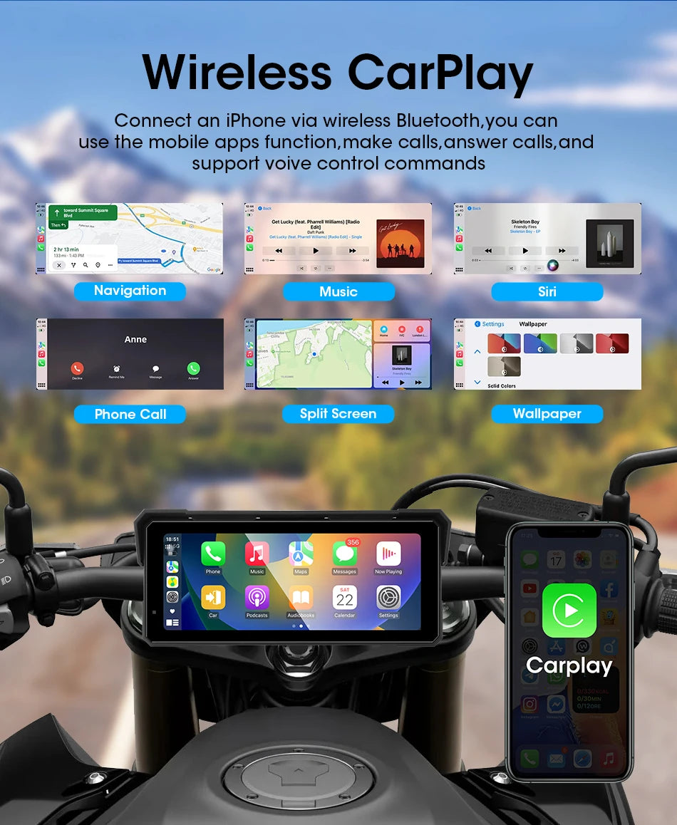 Jansite 8.1" 4K Motorcycle DVR Monitor with CarPlay & GPS