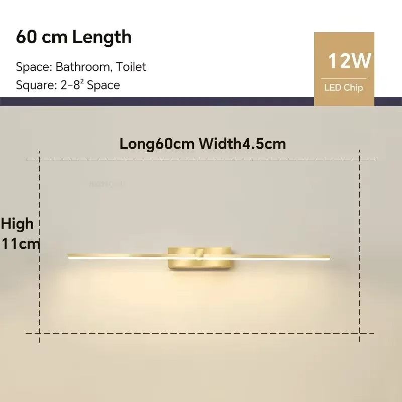 Vabena Modern LED Bathroom Wall Light - Three Color Aluminum Mirror Lamp