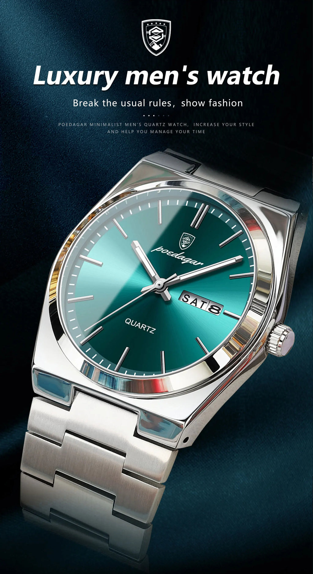 POEDAGAR Luxury Men's Quartz Watch - Waterproof, Luminous, Date & Week