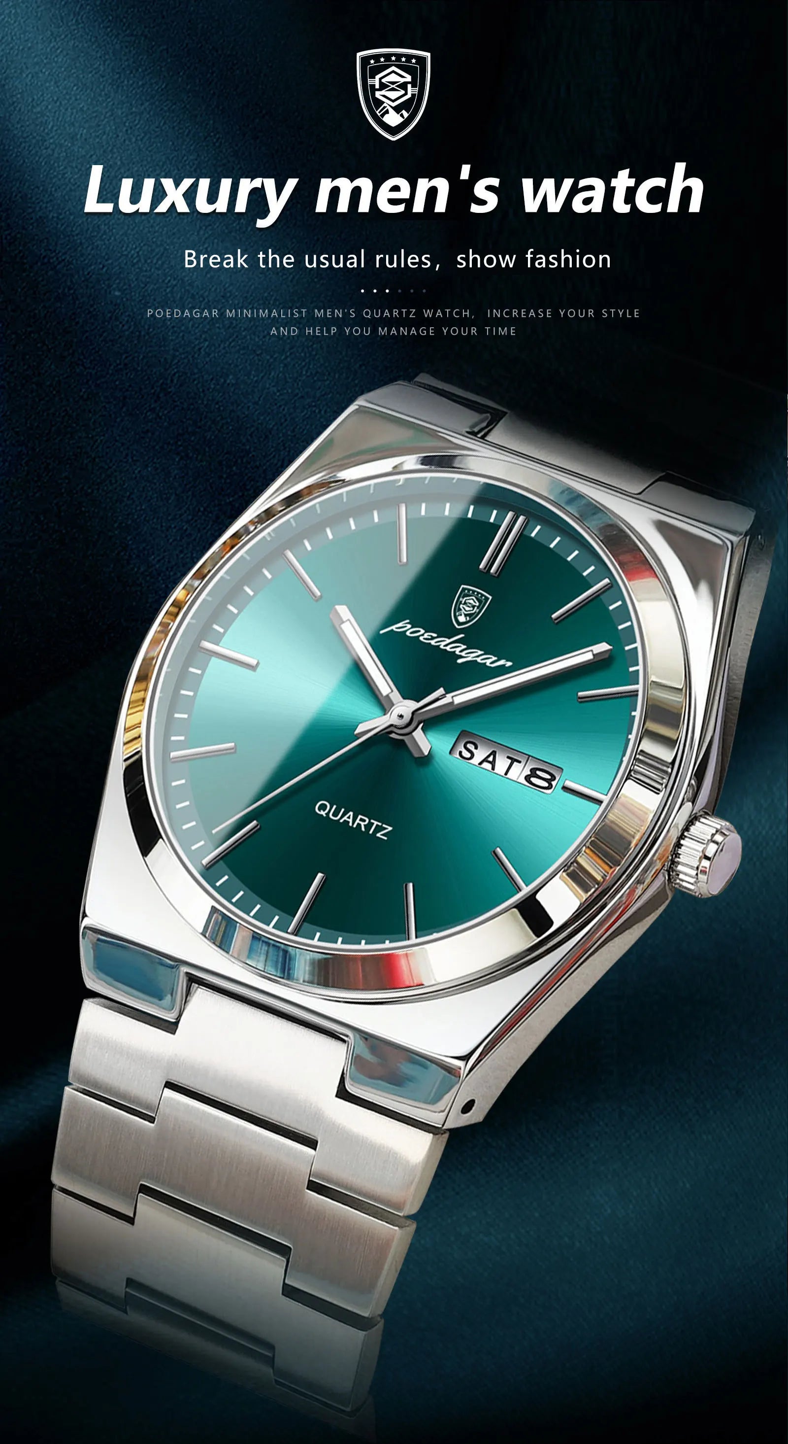 POEDAGAR Luxury Men's Quartz Watch - Waterproof, Luminous, Date & Week