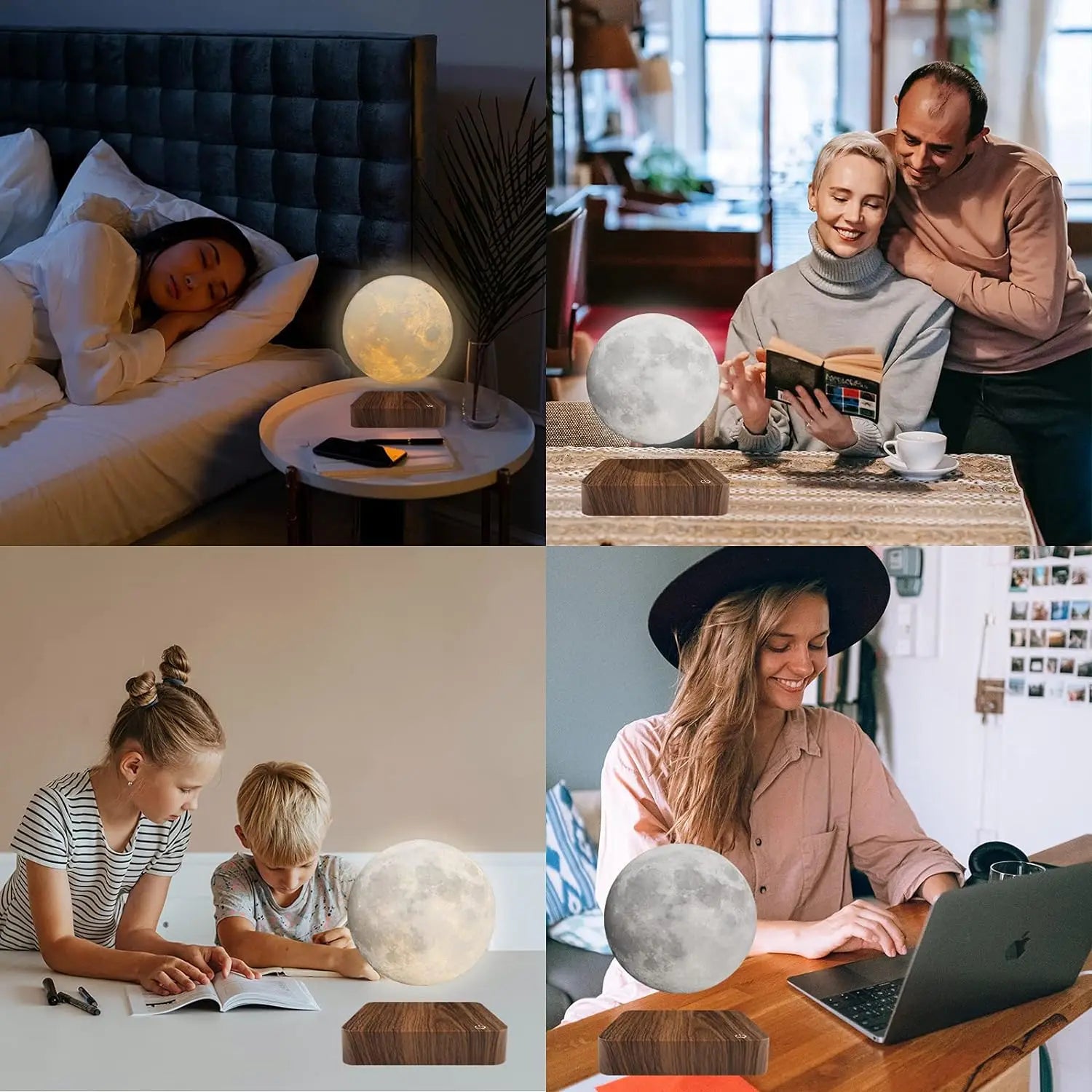 Levitating Moon Lamp - Magnetic Floating 3D LED Night Light with Wooden Base