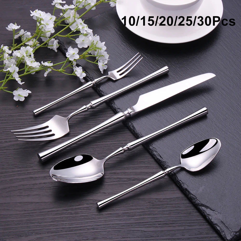 Elegant Gold Cutlery Set | Stainless Steel Dinnerware (10-30 Pcs)