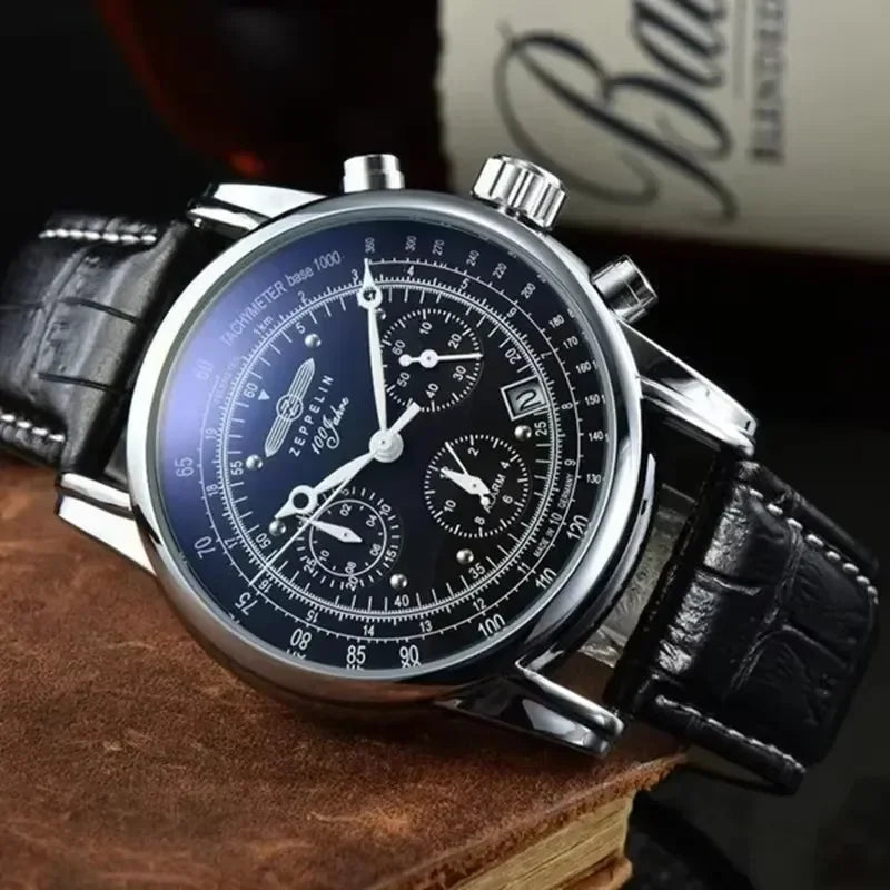 Zeppelin Airship Automatic Date Watch - Men's Luxury Leather Waterproof