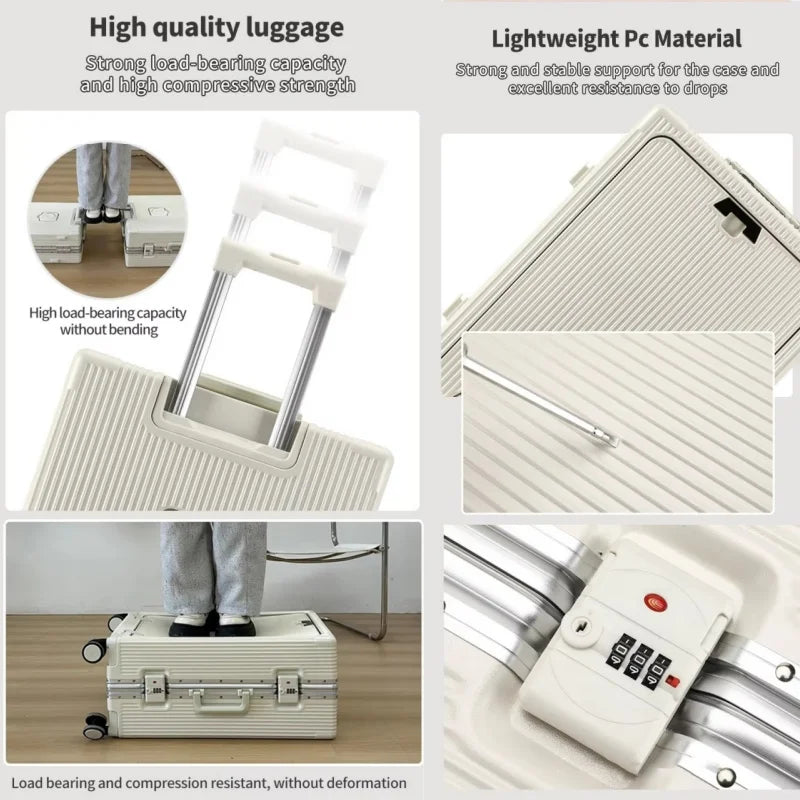 Vabena Front Opening USB Charging Aluminum Carry-on Suitcase