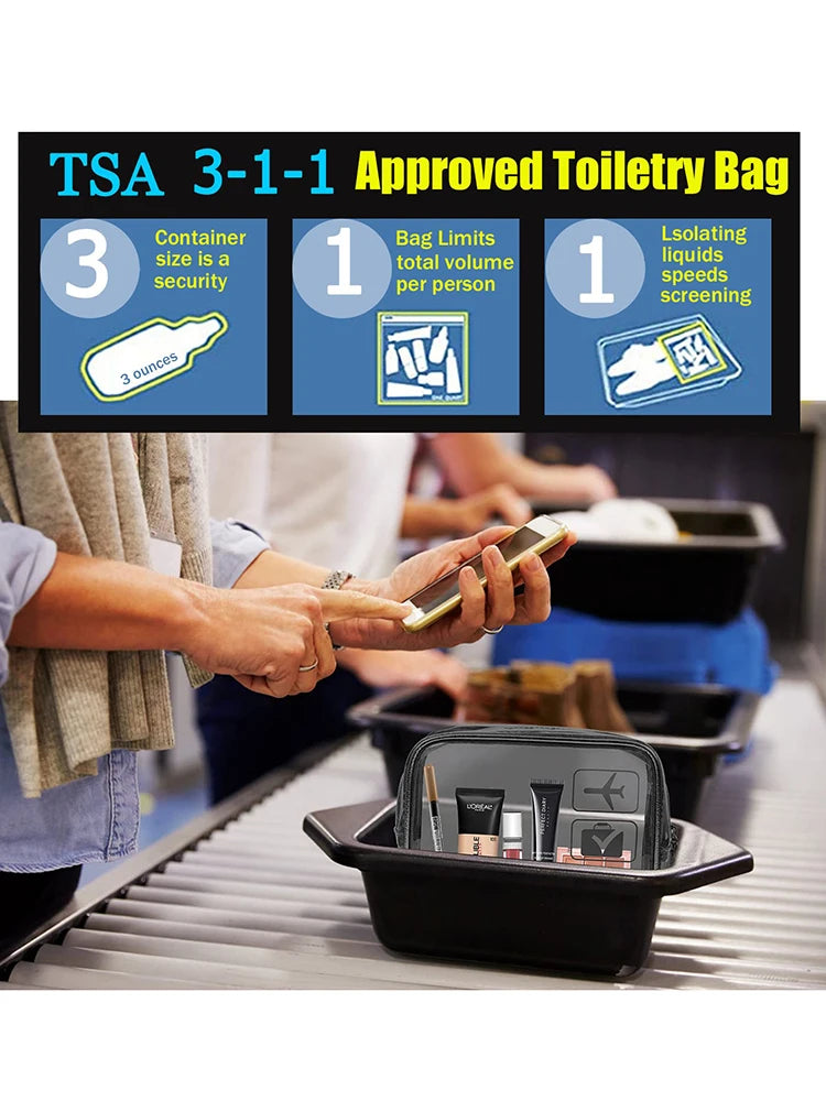 Vabena 3 Pcs Clear Travel Toiletry Bags - Airport Compliant Cosmetic Pouches