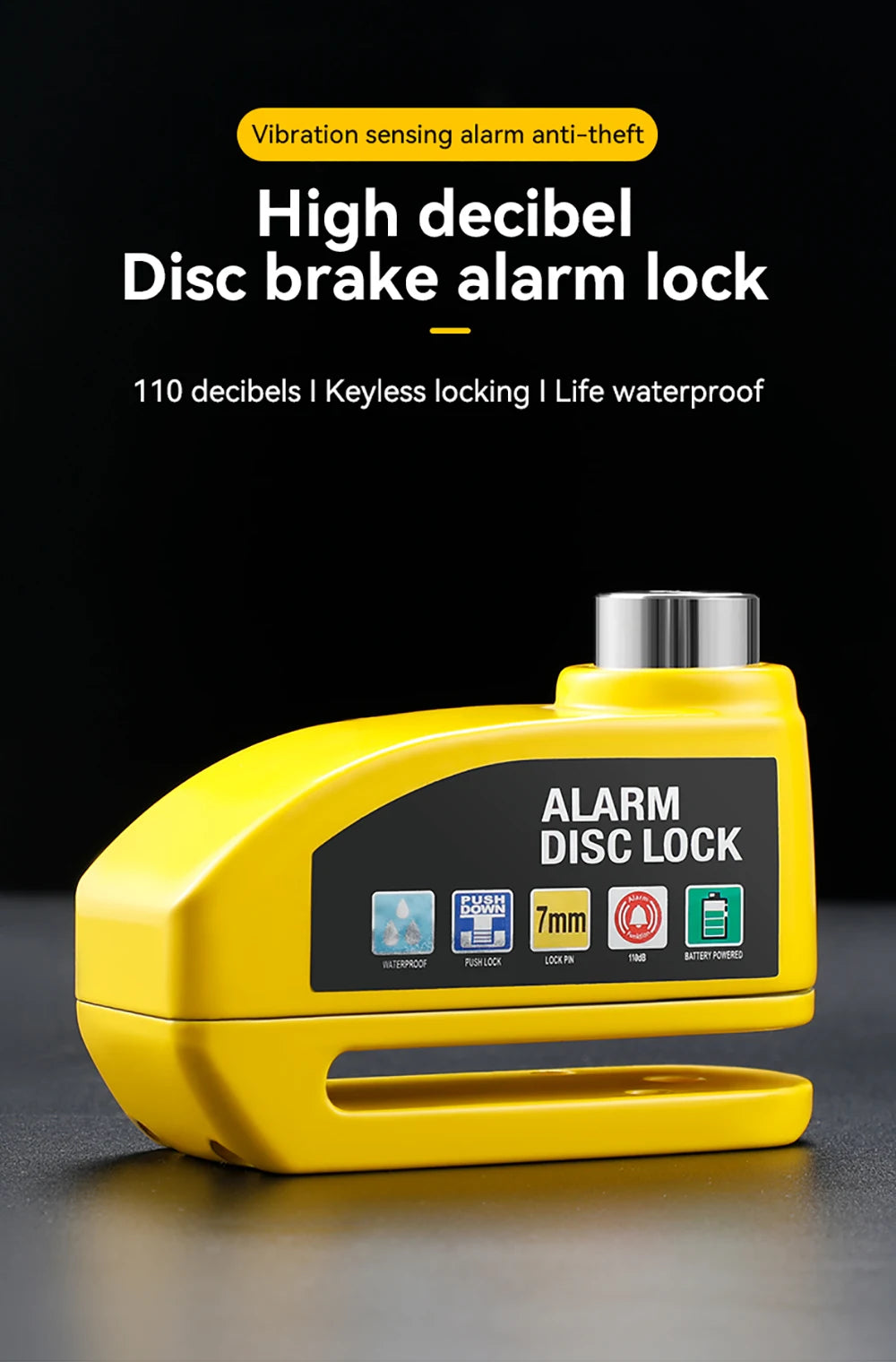 Motorcycle Alarm Disc Lock - 110dB Anti-Theft Security Padlock