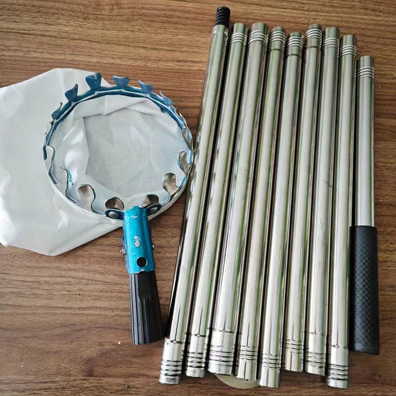 Vabena Stainless Steel Telescopic Fruit Picker Rod - 1.6-4M High Tree Orchard Tool